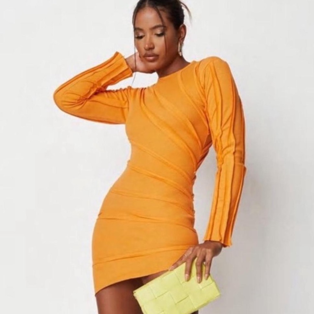 Missguided Orange Rib Exposed Seam Mini Dress